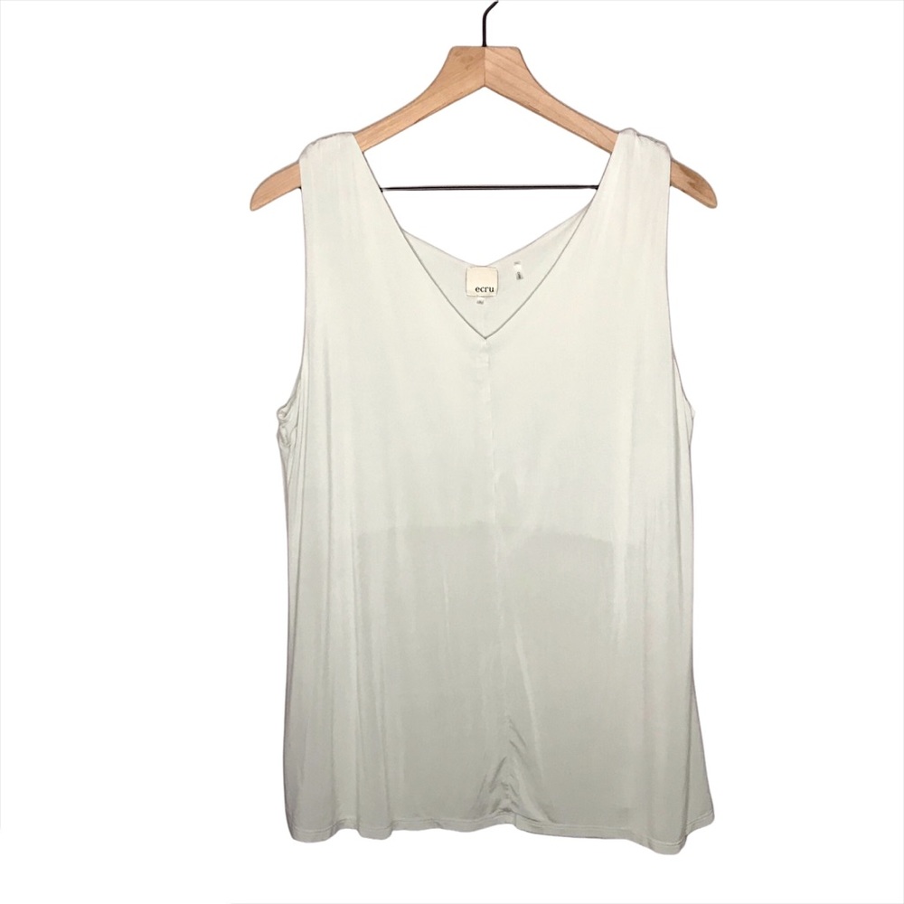 Ecru V Neck Twist Strap Slinky Tank Top in Blue/Green L
